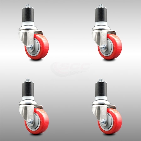 Service Caster 3 Inch 316SS Red Polyurethane Swivel 1-7/8 Inch Expanding Stem Caster Set SCC SCC-SS316EX20S314-PPUB-RED-178-4